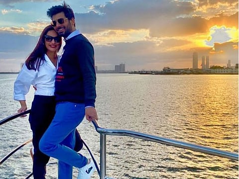 Fawad Khan with his wife on a yacht in Dubai