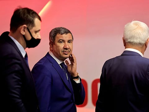 Iraqi Oil Minister Ihsan Abdul Jabbar walks during a Lukoil energy event, in Baghdad, Iraq November 11, 2021. 