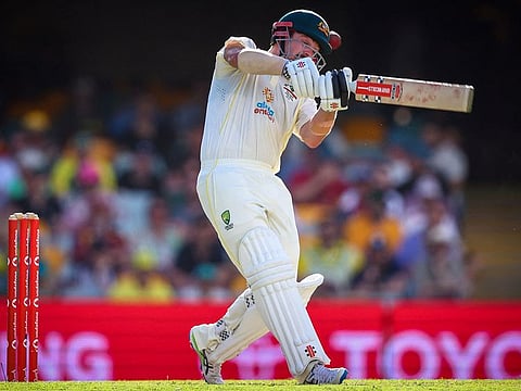Australia's Travis Head pulls one on the front foot for a four during his attacking century at the Gabba on Thursday.