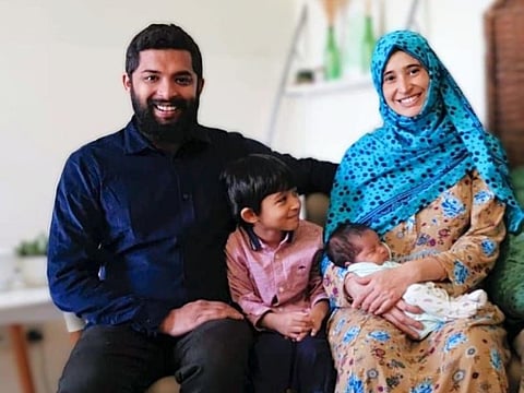 Maida Montoto with her husband Jassim Babu and their children.