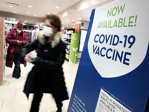 A pharmacy in Grand Central Terminal advertises the COVID-19 vaccine on December 09, 2021 in New York City. 