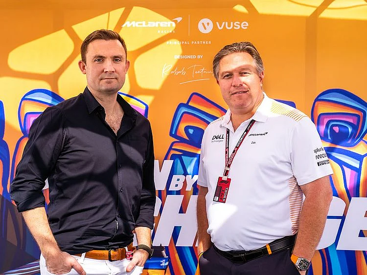 Zak Brown, right, CEO at McLaren Racing and John Beasley, Global Head of Brand Building, BAT