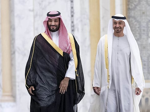 His Highness Sheikh Mohamed bin Zayed Al Nahyan, Crown Prince of Abu Dhabi and Deputy Supreme Commander of the UAE Armed Forces hosted an official reception for Saudi Crown Prince Mohamed bin Salman  at Qasr Al Watan during his recent visit.
