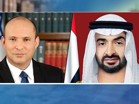 Sheikh Mohamed bin Zayed (right) and Naftali Bennett, Prime Minister of Israel