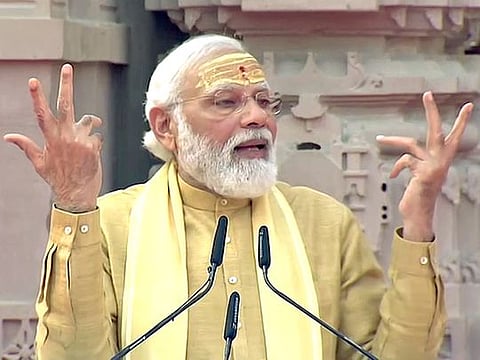Prime Minister Narendra Modi addresses at the inauguration of redeveloped Kashi Vishwanath corridor, in Varanasi on Monday.  