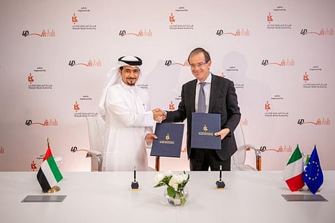 Ahmed Bin Rakkad Al Ameri, Chairman of SBA, and Nicola Lener, Ambassador of Italy to the UAE, during the meeting discuss the potential of strengthening mutual cultural relations 