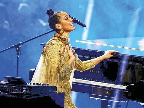 Singer Alicia Keys performs at Expo 2020 in Dubai, United Arab Emirates, December 10, 2021.