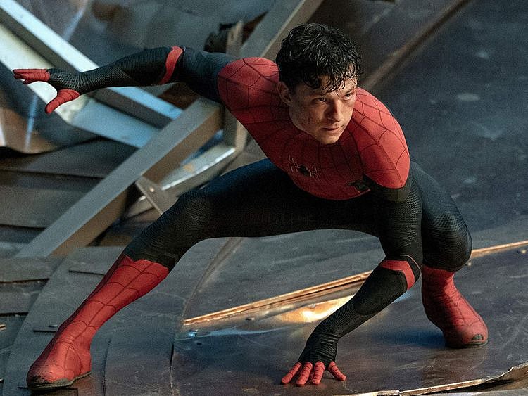This image released by Sony Pictures shows Tom Holland in Columbia Pictures' "Spider-Man: No Way Home." (Sony Pictures via AP)