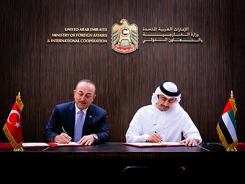 Sheikh Abdullah with Turkish Foreign Minister Mevlut Cavusoglu.