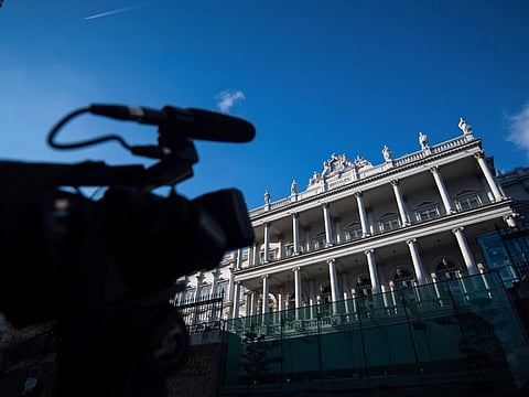 File picture shows a camera directed on Palais Coburg, where closed-door nuclear talks were held in Vienna, Austria.