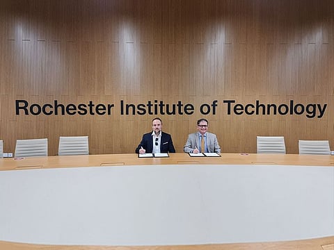 James Varnham, Managing Director of Logical Operations, CertNexus, with Dr Khalid Khawaja, Provost, RIT Dubai   