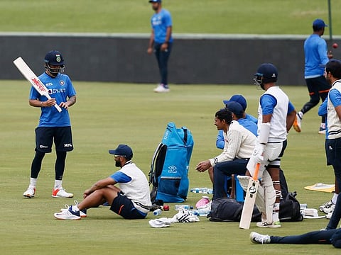 Indian players  during a practice session ahead of their first Test against South Africa in Centurion on Tuesday. South African skipper Dean Elgar says the team is filled with pacers, which should worry the visitors.