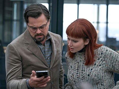 Leonardo DiCaprio and Jennifer Lawrence in "Don't Look Up."