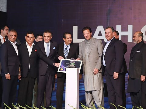  Pakistan’s Prime Minister Imran Khan and Special Technology Zones Authority (STZA) Chairman Amer Hashmi at the launch of Lahore Technopolis on December 23, 2021.