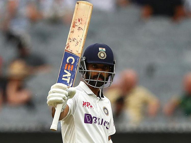 Ajinkya Rahane celebrates his century against Australia