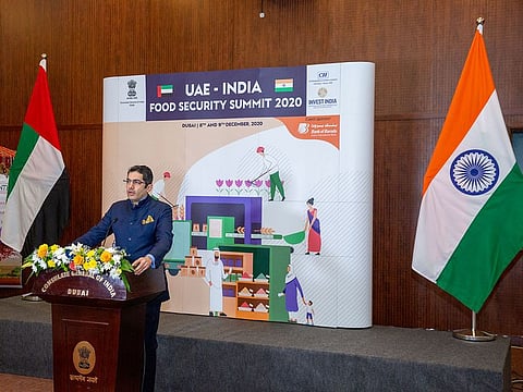 Dr Aman Puri, Consul General of India to Dubai and the Northern Emirates addresses the gathering during the UAE-India Food Security Summit 2020 held in Dubai earlier this month