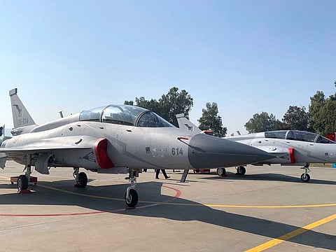 Pakistan Air Force and Pakistan Navy fighter jets and helicopters that flew over the parade ground included J-17 Thunder, F-16s, Karakorum Eagle 3, SAAB 2000, P-3C Orion, as well as Mi-35, Bell 142, Puma and AgustaWestland helicopters.