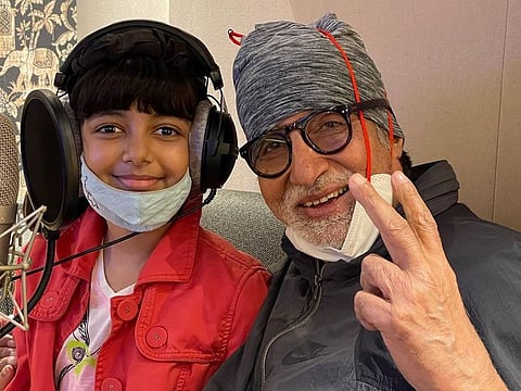 Amitabh Bachchan in the recording studio with granddaughter Aaradhya.