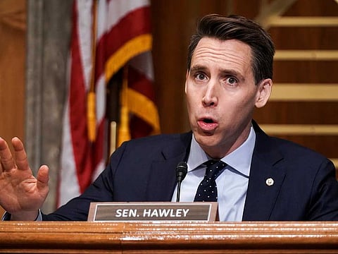 Sen. Josh Hawley asks questions during a Senate Homeland Security & Governmental Affairs Committee hearing to discuss election security and the 2020 election process on Capitol Hill in Washington on Dec. 16, 2020. 