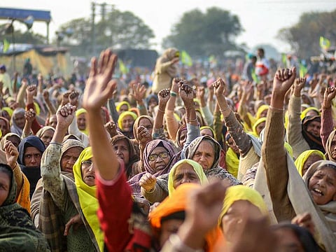 Women farmers during their protest against the new farm laws, at Tikri border in New Delhi