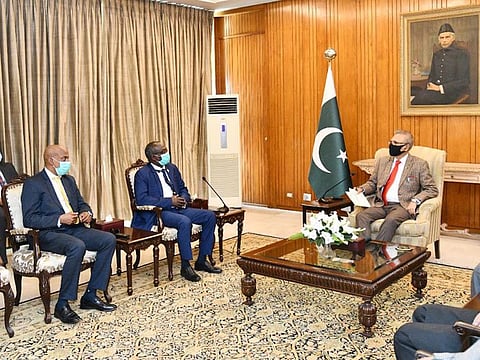 Pakistan President Dr Arif Alvi meets the visiting Djibouti parliamentary delegation in Islamabad.