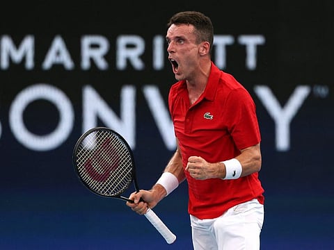 Spain's Roberto Bautista Agut celebrates winning his group stage match against Chile's Cristian Garin on the opening day of ATP Cup on Saturday.