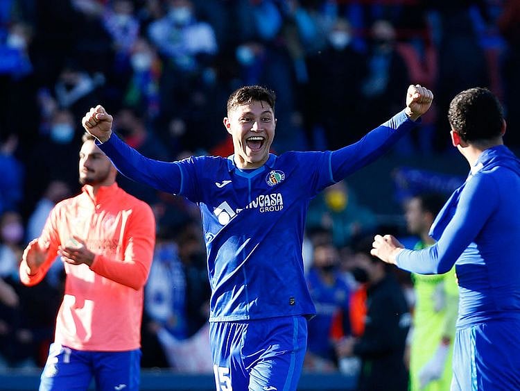 Getafe's Jorge Cuenca celebrates the win over Real Madrid