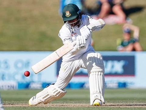 Bangladesh opener Mahmudul Hasan Joy plays a cover-drive during his unbeaten 70 on day two of the first Test against New Zealand at Bay Oval in Mount Maunganui on Sunday.