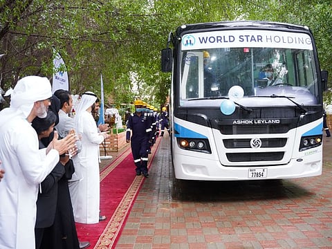 At the launch ceremony of one of the new buses with high-tech features.