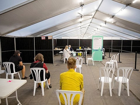 File photo: A pop-up vaccination center set-up in Faelledparken, amid COVID-19) outbreak, in Copenhagen. 