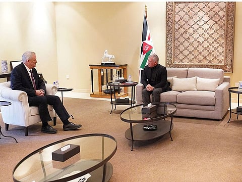 Jordan's King Abdullah II (right) during his talks with Israeli Defence Minister Benny Gantz in the capital Amman on January 5, 2021. 