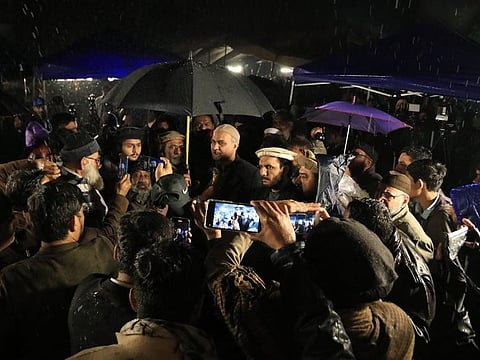 Protest sit-in of Jamaat-e-Islami continues outside Sindh Assembly building in Karachi despite rain. 