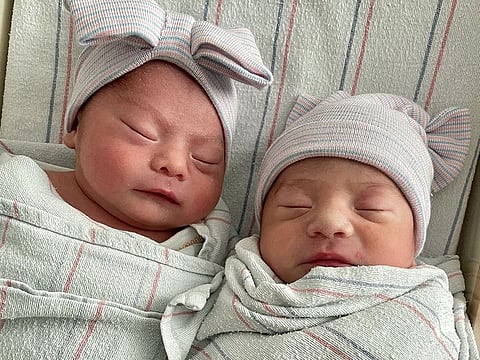 Twins Aylin Trujillo, born at 00:00 on January 1, 2022, and Alfredo Trujillo, born at 23:45 on December 31, 2021, are pictured in Salinas, California, U.S., January 1, 2022 in this image from social media.