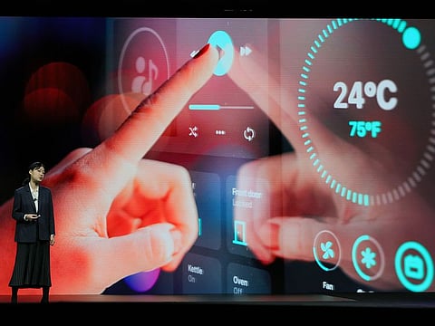 Trane Technologies Vice President of Customer Experience Katherine Shin speaks during the Samsung keynote address at CES 2022 at The Venetian Las Vegas on January 4, 2022 in Las Vegas, Nevada. 