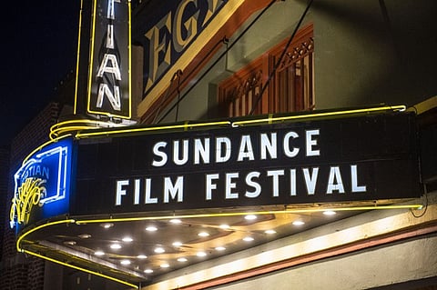 The marquee of the Egyptian Theatre appears during the Sundance Film Festival in Park City, Utah on Jan. 28, 2020.