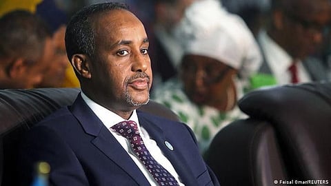 Somalia’s Prime Minister Mohamed Hussein Roble (above) made an apology as he received Emirati aid from Mohammed Ahmed Al Othman, UAE Ambassador in Mogadishu, to help those affected by drought.