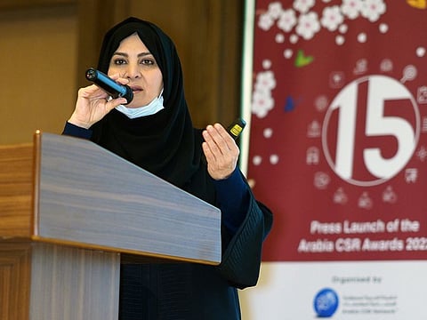 Habiba Al Marashi, President/CEO, Arabia CSR Network, at a press conference in Dubai on Wednesday annoucing the 15th cycle of the Arabia CSR Awards