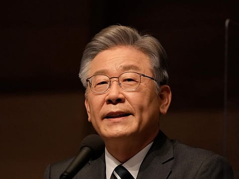 Lee Jae-myung, a candidate of the ruling Democratic Party for March's presidential election speaks during a forum in Seoul, South Korea, Nov. 10, 2021. South Korea's leading presidential candidate Lee isn't bald. But he is enjoying the support of many bald voters over his push for government payments for hair loss treatments.