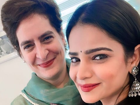 Priyanka Gandhi Vadra with Archana Gautam in a file photo.