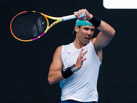 Spain's Rafael Nadal attends a practice session ahead of the Australian Open tennis tournament in Melbourne.
