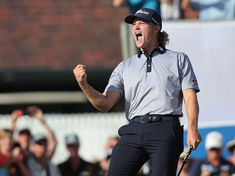 Jed Morgan celebrates winning the Australian PGA