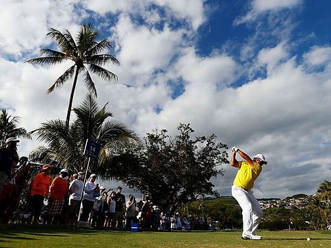 Hideki Matsuyama of Japan plays his shot from the 14th tee during the final round of the Sony Open in Hawaii 