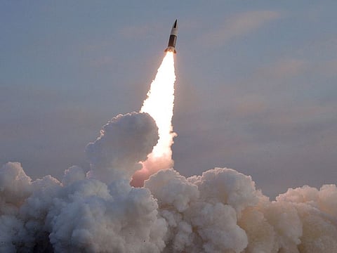 A tactical guided missile is launched, according to state media, at an undisclosed location in North Korea, in this photo released January 17, 2022 by North Korea’s Korean Central News Agency (KCNA).