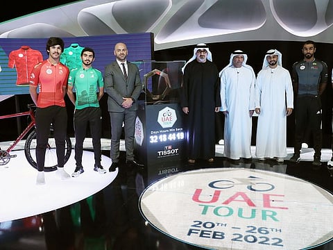 Mega launch: The routes comprising of 1081 km of intense racing, jerseys and sponsors of 2022 UAE Tour cycling were unveiled in Abu Dhabi on Tuesday.