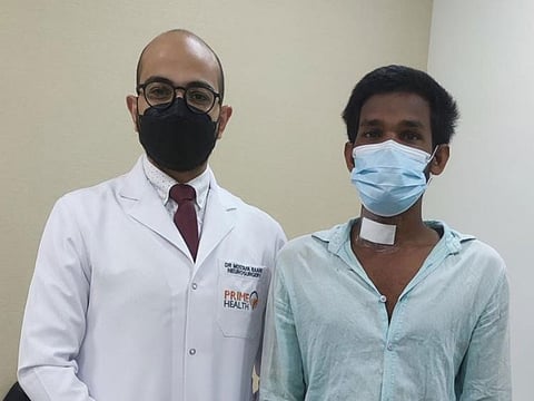 Dr Mostafa Rafaat (left) with patient Krishna Kumar Dukhi Prasad. 