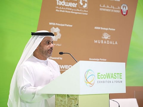 Dr. Salem Al Kaabi addressing the eighth edition of EcoWASTE 2022 Exhibition and Forum in Abu Dhabi on Tuesday. 