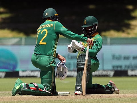 Marathon effort: South Africa's skipper Temba Bavuma (right) and  Rassie van der Dussen, both centurions, during their 204-run partnership in the first ODI against India.