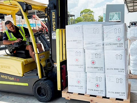 Supplies intended as relief material are prepared to be sent to Tonga by the Australian Red Cross, in Brisbane, Queensland, Australia on January 19, 2022. 