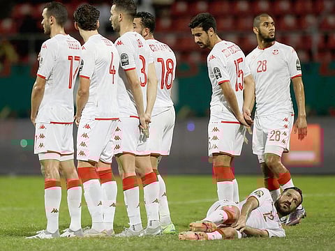 File photo: Tunisia players during the African Cup of Nations 2022 group F soccer match against Mauritania at Omnisport Stadium in Limbe, Cameroon, on January 16, 2022. 