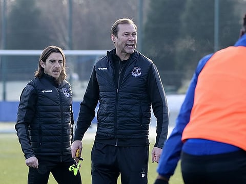 Duncan Ferguson (centre) will be assisted during his interim spell as coach by fellow former Everton players Leighton Baines (left) and John Ebbrell.